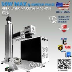 USA Stock MAX 30W Fiber Laser Marking Machine 2 Lenses Rotary#80 Silicon Galvo