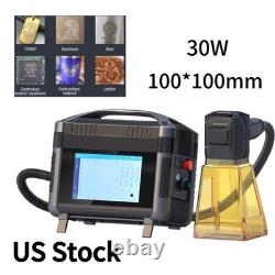 US Stock 30W Fiber Laser Marking Machine with 100mm lens and Battery for Metal