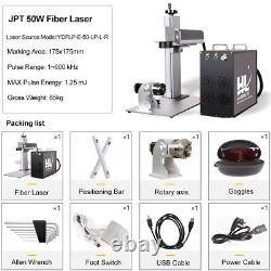 US Stock 50W JPT Fiber Laser Marking Engraver Machine with D80 Rotary 175mm Lens