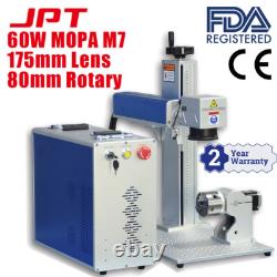 US Stock 60W JPT M7 MOPA Fiber Laser Engraver Laser Marking Machine D80 Rotary