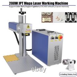 US Stock JPT 200W Mopa E2 Fiber Laser Marking Machine Laser Engraver Rotary Axis